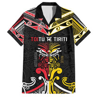 Niue And Aotearoa Family Matching Short Sleeve Bodycon Dress and Hawaiian Shirt Together For Te Tiriti O Waitangi LT05 Dad's Shirt - Short Sleeve Black - Polynesian Pride
