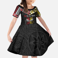 Niue And Aotearoa Family Matching Tank Maxi Dress and Hawaiian Shirt Together For Te Tiriti O Waitangi LT05 Daughter's Dress Black - Polynesian Pride