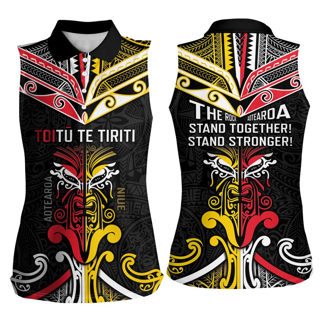 Niue And Aotearoa Women Sleeveless Polo Shirt Together For Te Tiriti O Waitangi LT05 - Polynesian Pride