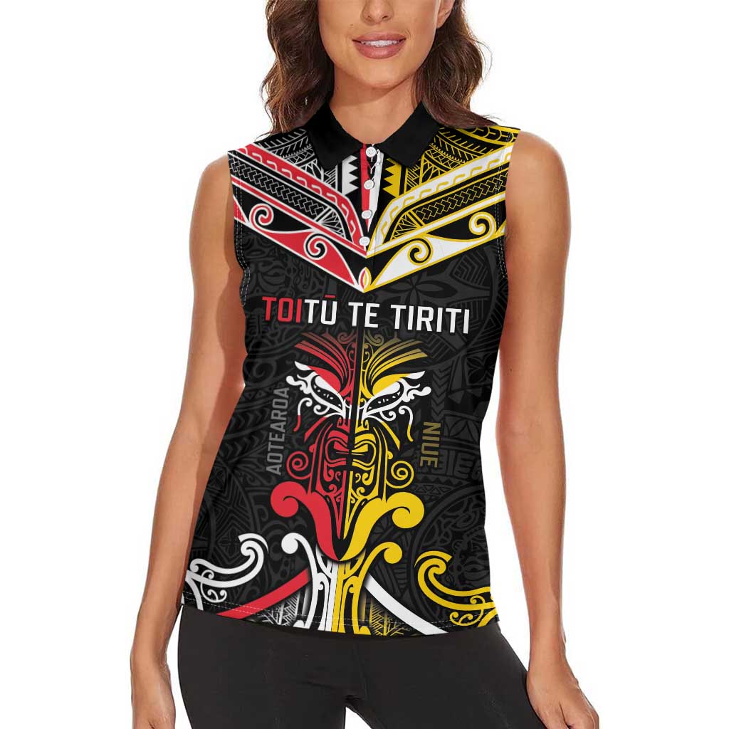 Niue And Aotearoa Women Sleeveless Polo Shirt Together For Te Tiriti O Waitangi LT05 - Polynesian Pride