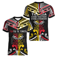 Niue And Aotearoa Women V-Neck T-Shirt Together For Te Tiriti O Waitangi LT05 - Polynesian Pride
