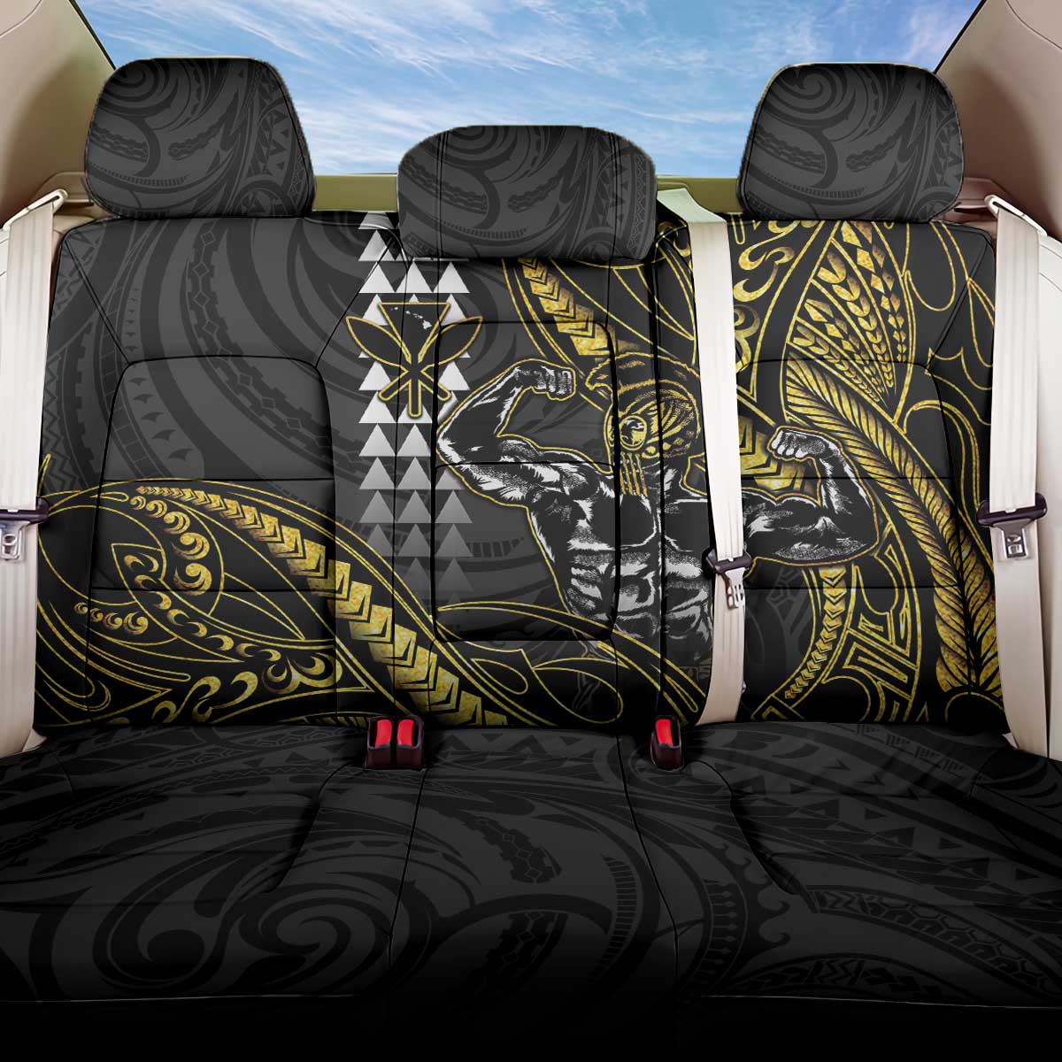 Hawaii Ikaika Warrior Helmet Back Car Seat Cover Gold Style LT05 One Size Gold - Polynesian Pride