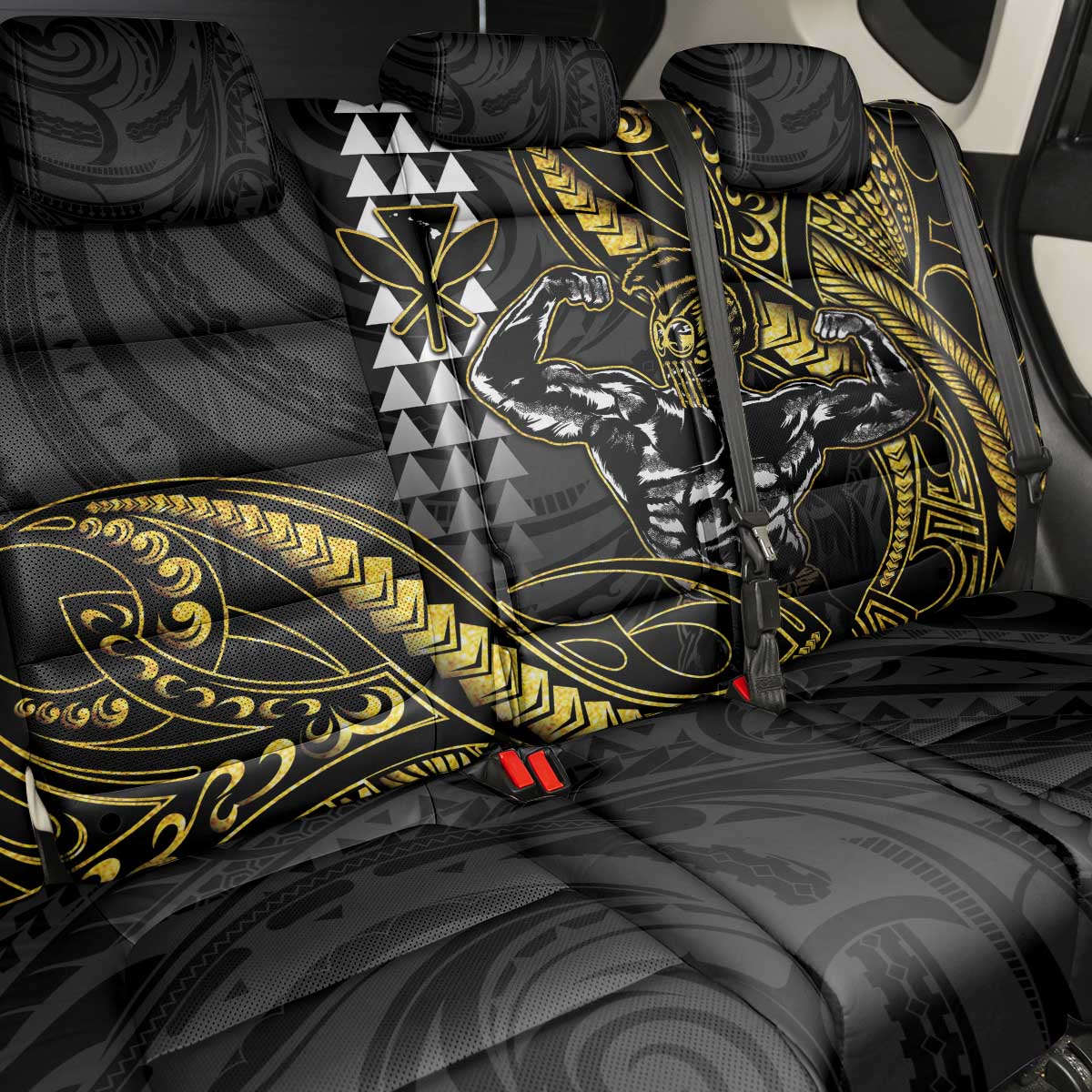 Hawaii Ikaika Warrior Helmet Back Car Seat Cover Gold Style LT05 - Polynesian Pride