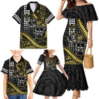 Hawaii Ikaika Warrior Helmet Family Matching Mermaid Dress and Hawaiian Shirt Gold Style LT05 - Polynesian Pride