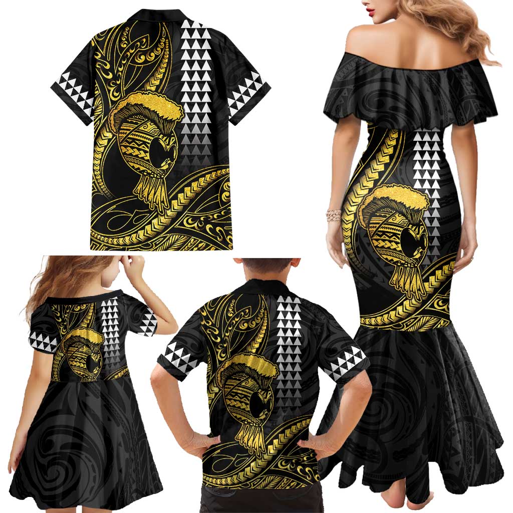 Hawaii Ikaika Warrior Helmet Family Matching Mermaid Dress and Hawaiian Shirt Gold Style LT05 - Polynesian Pride