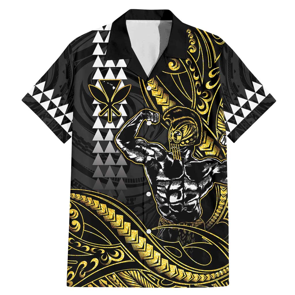 Hawaii Ikaika Warrior Helmet Family Matching Mermaid Dress and Hawaiian Shirt Gold Style LT05 Dad's Shirt - Short Sleeve Gold - Polynesian Pride
