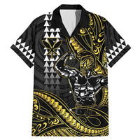 Hawaii Ikaika Warrior Helmet Family Matching Mermaid Dress and Hawaiian Shirt Gold Style LT05 Dad's Shirt - Short Sleeve Gold - Polynesian Pride
