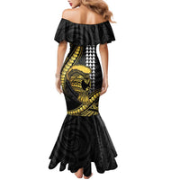 Hawaii Ikaika Warrior Helmet Family Matching Mermaid Dress and Hawaiian Shirt Gold Style LT05 - Polynesian Pride