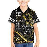Hawaii Ikaika Warrior Helmet Family Matching Mermaid Dress and Hawaiian Shirt Gold Style LT05 Son's Shirt Gold - Polynesian Pride