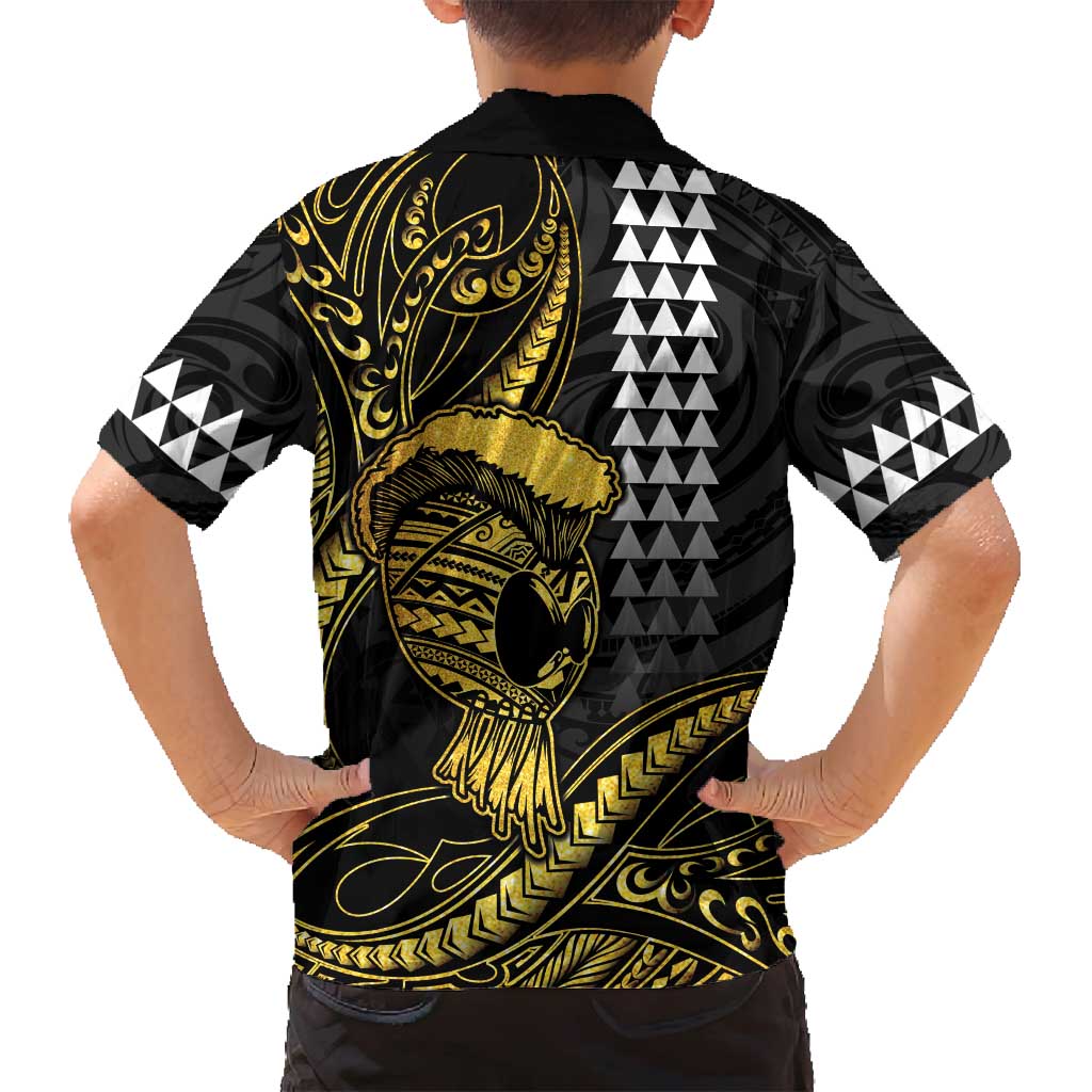 Hawaii Ikaika Warrior Helmet Family Matching Off Shoulder Maxi Dress and Hawaiian Shirt Gold Style LT05 - Polynesian Pride