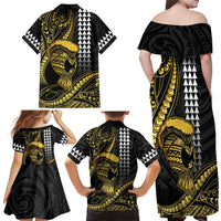 Hawaii Ikaika Warrior Helmet Family Matching Off Shoulder Maxi Dress and Hawaiian Shirt Gold Style LT05 - Polynesian Pride