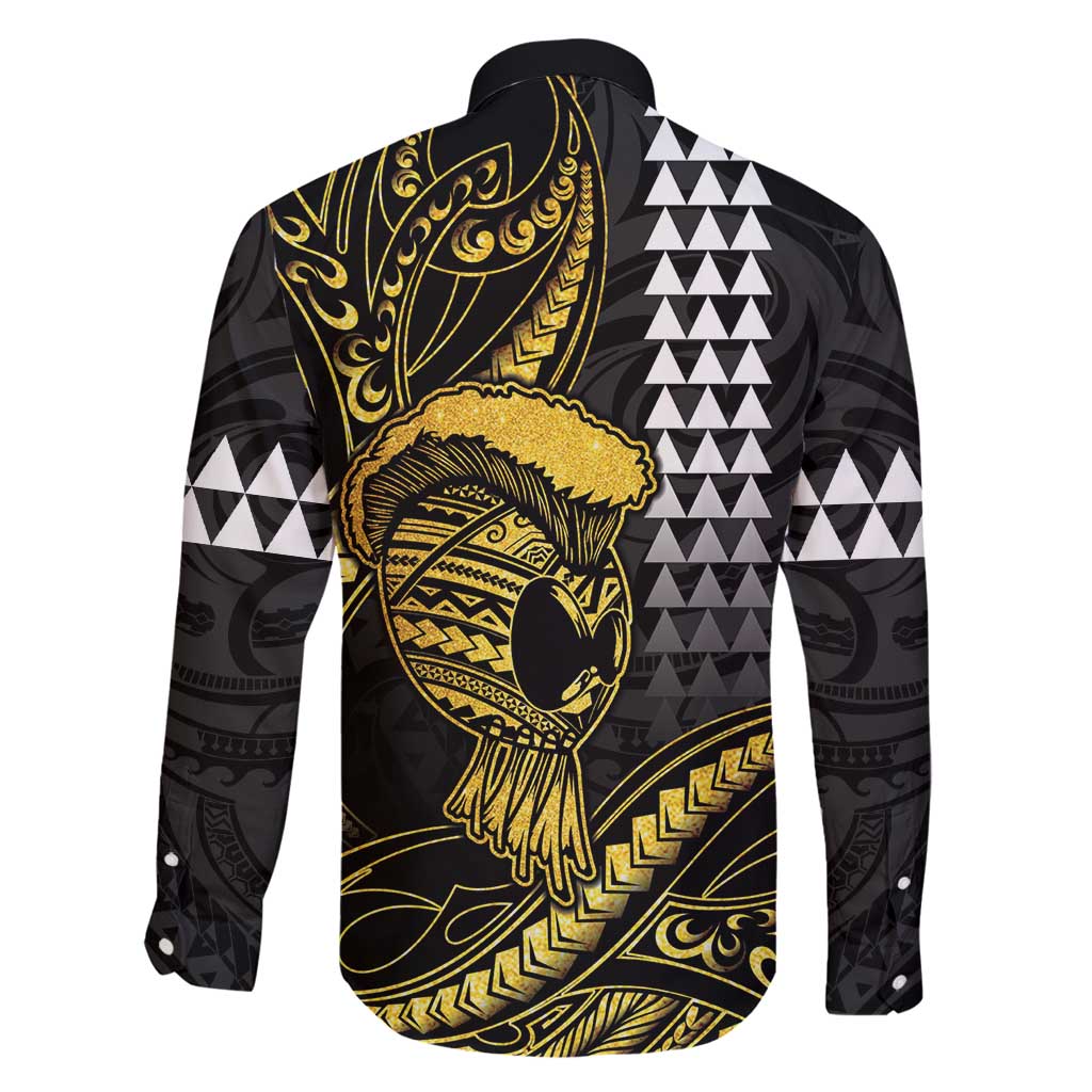 Hawaii Ikaika Warrior Helmet Family Matching Off Shoulder Maxi Dress and Hawaiian Shirt Gold Style LT05 - Polynesian Pride