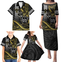 Hawaii Ikaika Warrior Helmet Family Matching Puletasi and Hawaiian Shirt Gold Style LT05 - Polynesian Pride