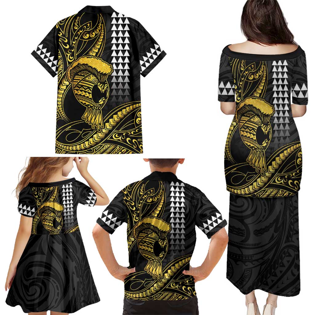 Hawaii Ikaika Warrior Helmet Family Matching Puletasi and Hawaiian Shirt Gold Style LT05 - Polynesian Pride