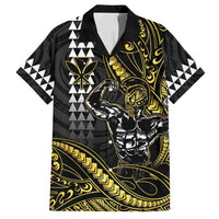 Hawaii Ikaika Warrior Helmet Family Matching Puletasi and Hawaiian Shirt Gold Style LT05 Dad's Shirt - Short Sleeve Gold - Polynesian Pride