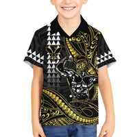 Hawaii Ikaika Warrior Helmet Family Matching Puletasi and Hawaiian Shirt Gold Style LT05 Son's Shirt Gold - Polynesian Pride