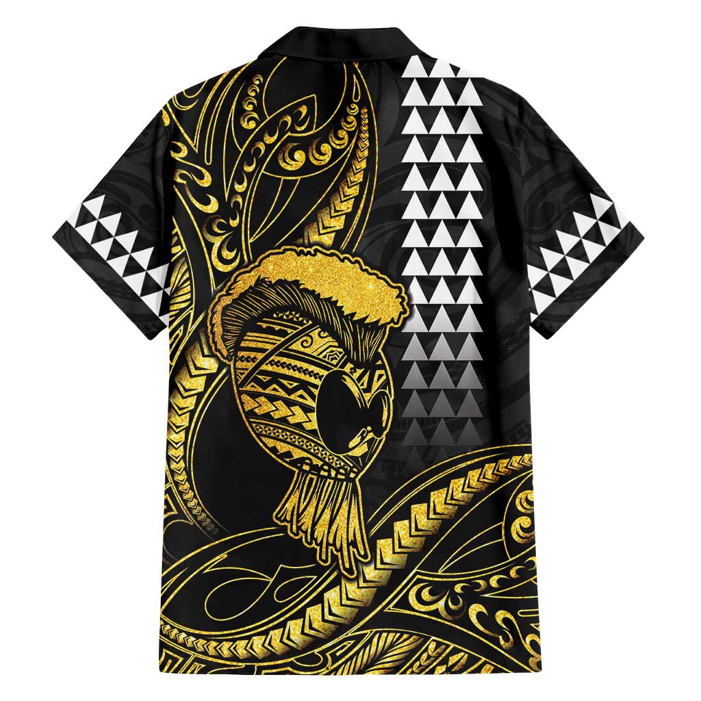 Hawaii Ikaika Warrior Helmet Family Matching Tank Maxi Dress and Hawaiian Shirt Gold Style