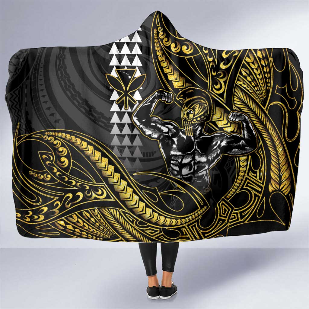 Hawaii Ikaika Warrior Helmet Hooded Blanket Gold Style LT05 One Size Gold - Polynesian Pride