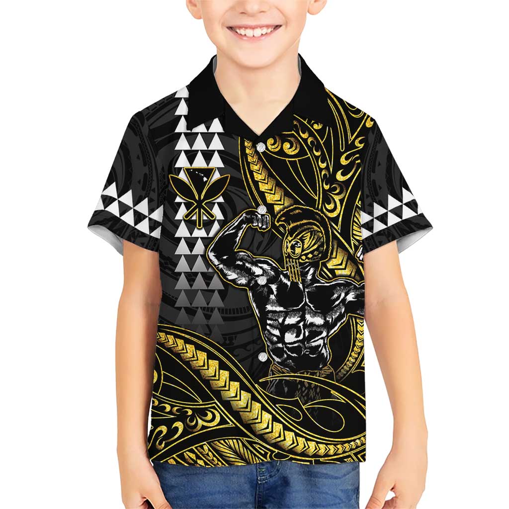 Hawaii Ikaika Warrior Helmet Kid Hawaiian Shirt Gold Style LT05 Kid Gold - Polynesian Pride