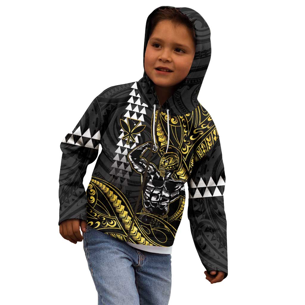 Hawaii Ikaika Warrior Helmet Kid Hoodie Gold Style LT05 - Polynesian Pride