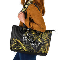 Hawaii Ikaika Warrior Helmet Leather Tote Bag Gold Style LT05 Gold - Polynesian Pride