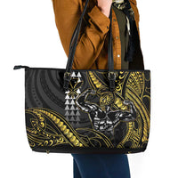 Hawaii Ikaika Warrior Helmet Leather Tote Bag Gold Style LT05 - Polynesian Pride
