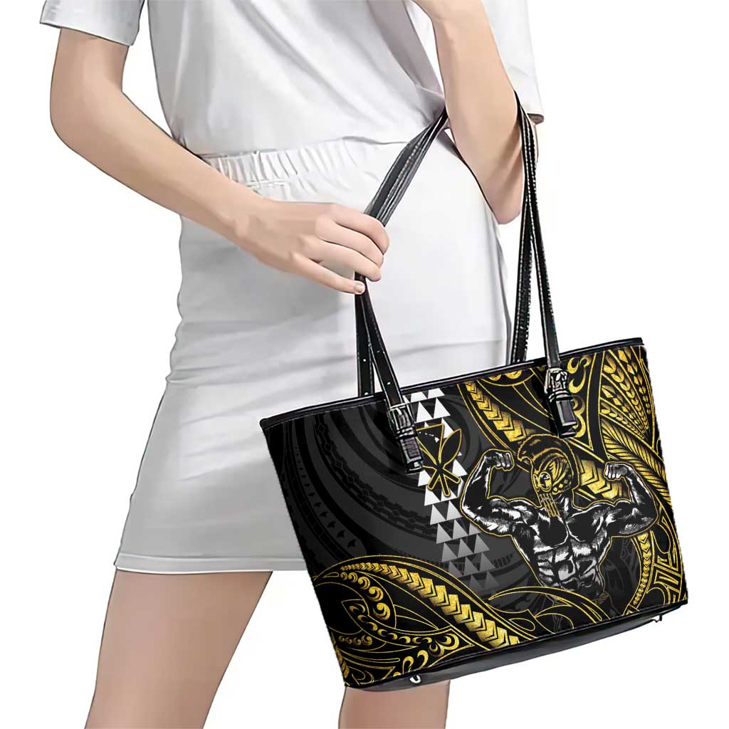 Hawaii Ikaika Warrior Helmet Leather Tote Bag Gold Style LT05 - Polynesian Pride