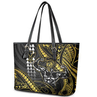 Hawaii Ikaika Warrior Helmet Leather Tote Bag Gold Style LT05 - Polynesian Pride
