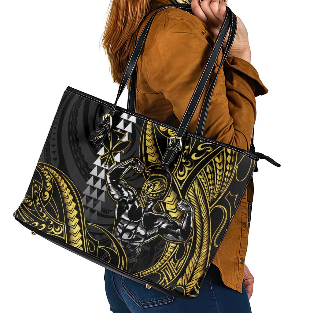 Hawaii Ikaika Warrior Helmet Leather Tote Bag Gold Style LT05 - Polynesian Pride