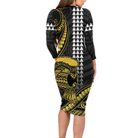 Hawaii Ikaika Warrior Helmet Long Sleeve Bodycon Dress Gold Style LT05 - Polynesian Pride