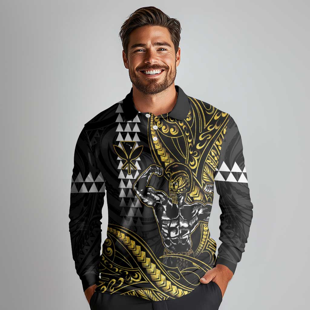 Hawaii Ikaika Warrior Helmet Long Sleeve Polo Shirt Gold Style