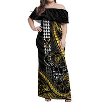 Hawaii Ikaika Warrior Helmet Off Shoulder Maxi Dress Gold Style LT05 Women Gold - Polynesian Pride