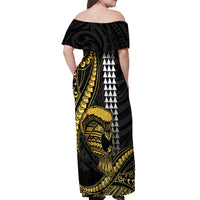 Hawaii Ikaika Warrior Helmet Off Shoulder Maxi Dress Gold Style LT05 - Polynesian Pride