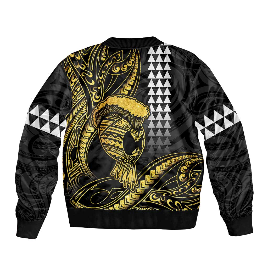 Hawaii Ikaika Warrior Helmet Sleeve Zip Bomber Jacket Gold Style LT05 - Polynesian Pride