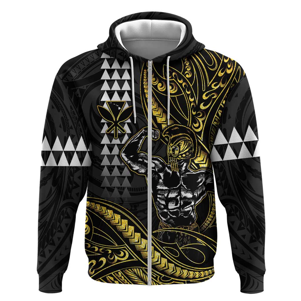 Hawaii Ikaika Warrior Helmet Zip Hoodie Gold Style LT05 Zip Hoodie Gold - Polynesian Pride