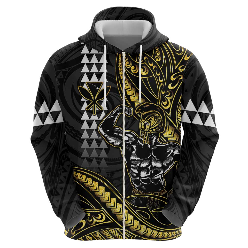 Hawaii Ikaika Warrior Helmet Zip Hoodie Gold Style LT05 - Polynesian Pride