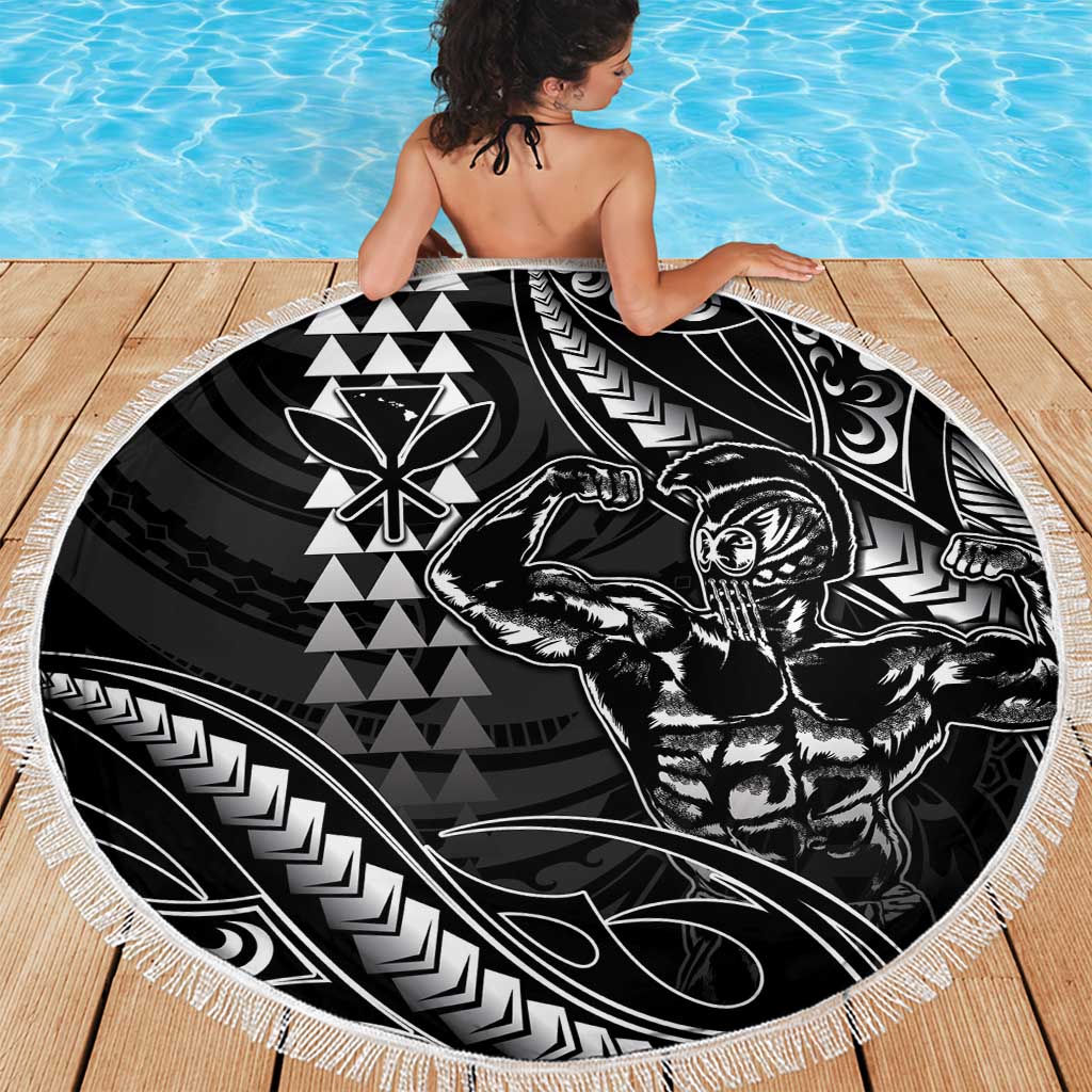 Hawaii Ikaika Warrior Helmet Beach Blanket Black Tribal Tattoo LT05 - Polynesian Pride