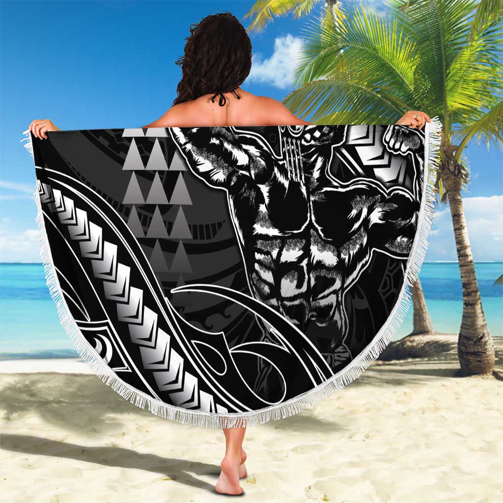 Hawaii Ikaika Warrior Helmet Beach Blanket Black Tribal Tattoo LT05 - Polynesian Pride