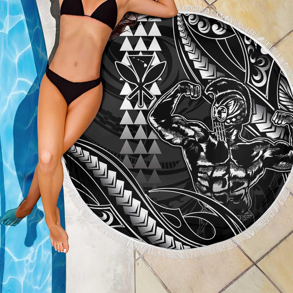 Hawaii Ikaika Warrior Helmet Beach Blanket Black Tribal Tattoo LT05 - Polynesian Pride