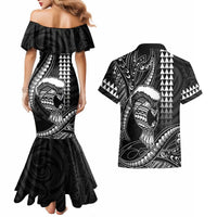 Hawaii Ikaika Warrior Helmet Couples Matching Mermaid Dress and Hawaiian Shirt Black Tribal Tattoo LT05 - Polynesian Pride