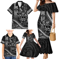 Hawaii Ikaika Warrior Helmet Family Matching Mermaid Dress and Hawaiian Shirt Black Tribal Tattoo LT05 - Polynesian Pride