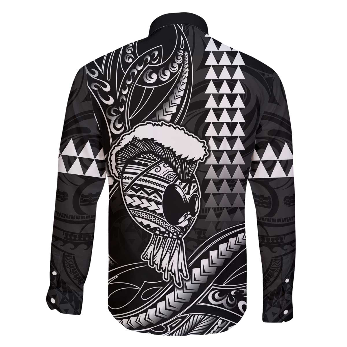 Hawaii Ikaika Warrior Helmet Family Matching Off The Shoulder Long Sleeve Dress and Hawaiian Shirt Black Tribal Tattoo LT05 - Polynesian Pride