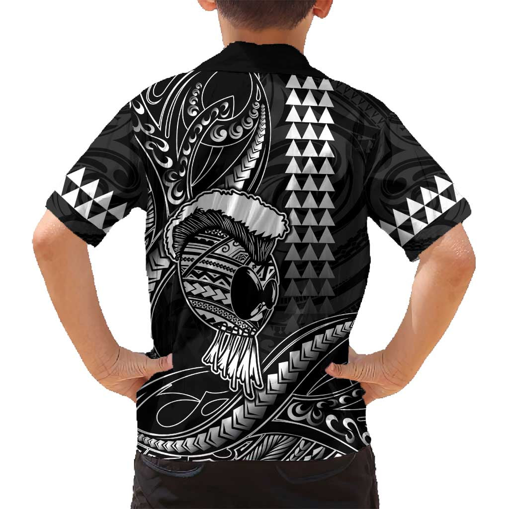 Hawaii Ikaika Warrior Helmet Family Matching Off Shoulder Maxi Dress and Hawaiian Shirt Black Tribal Tattoo LT05 - Polynesian Pride