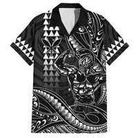 Hawaii Ikaika Warrior Helmet Family Matching Off Shoulder Maxi Dress and Hawaiian Shirt Black Tribal Tattoo LT05 Dad's Shirt - Short Sleeve Black - Polynesian Pride