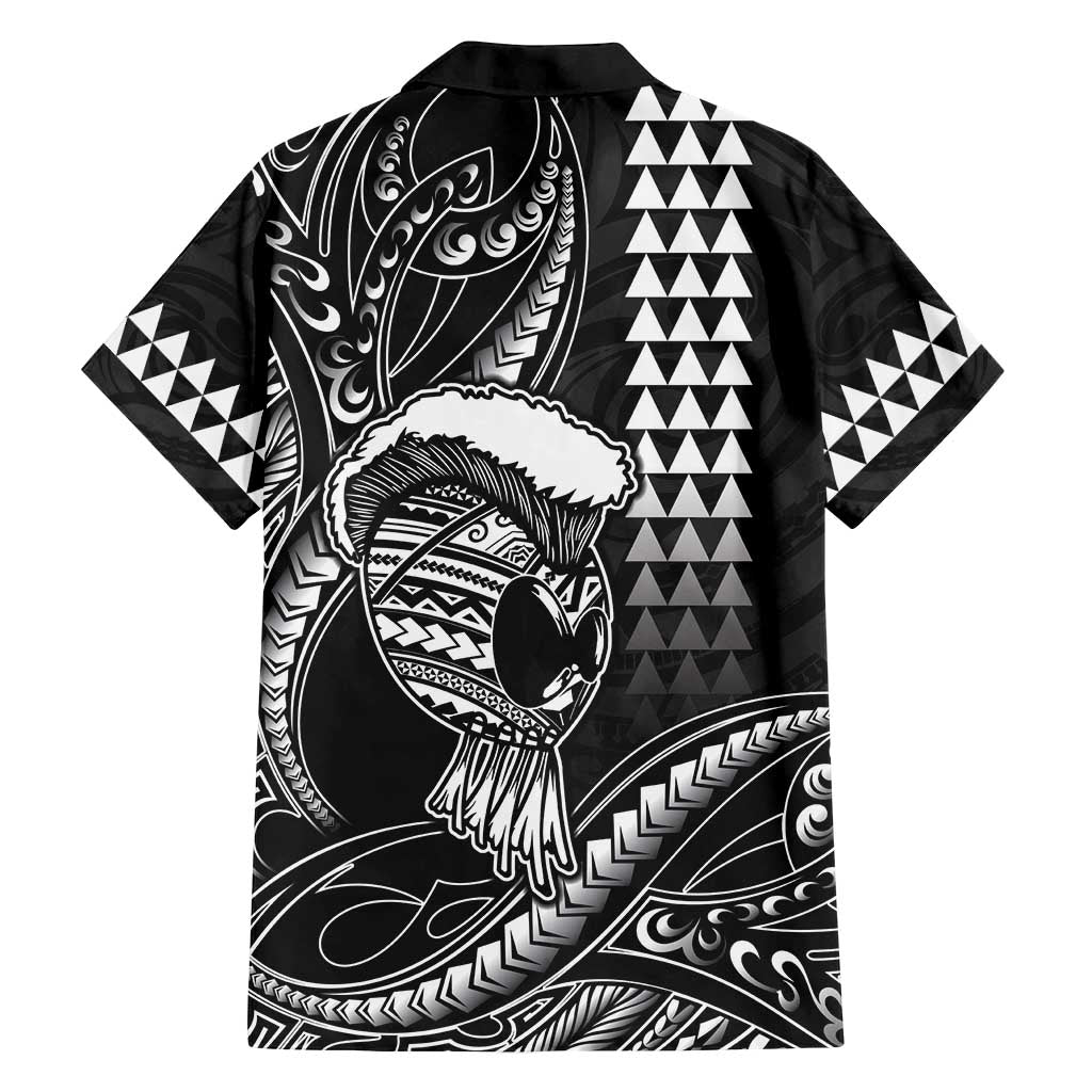 Hawaii Ikaika Warrior Helmet Family Matching Off Shoulder Maxi Dress and Hawaiian Shirt Black Tribal Tattoo LT05 - Polynesian Pride