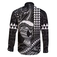 Hawaii Ikaika Warrior Helmet Family Matching Off Shoulder Maxi Dress and Hawaiian Shirt Black Tribal Tattoo LT05 - Polynesian Pride