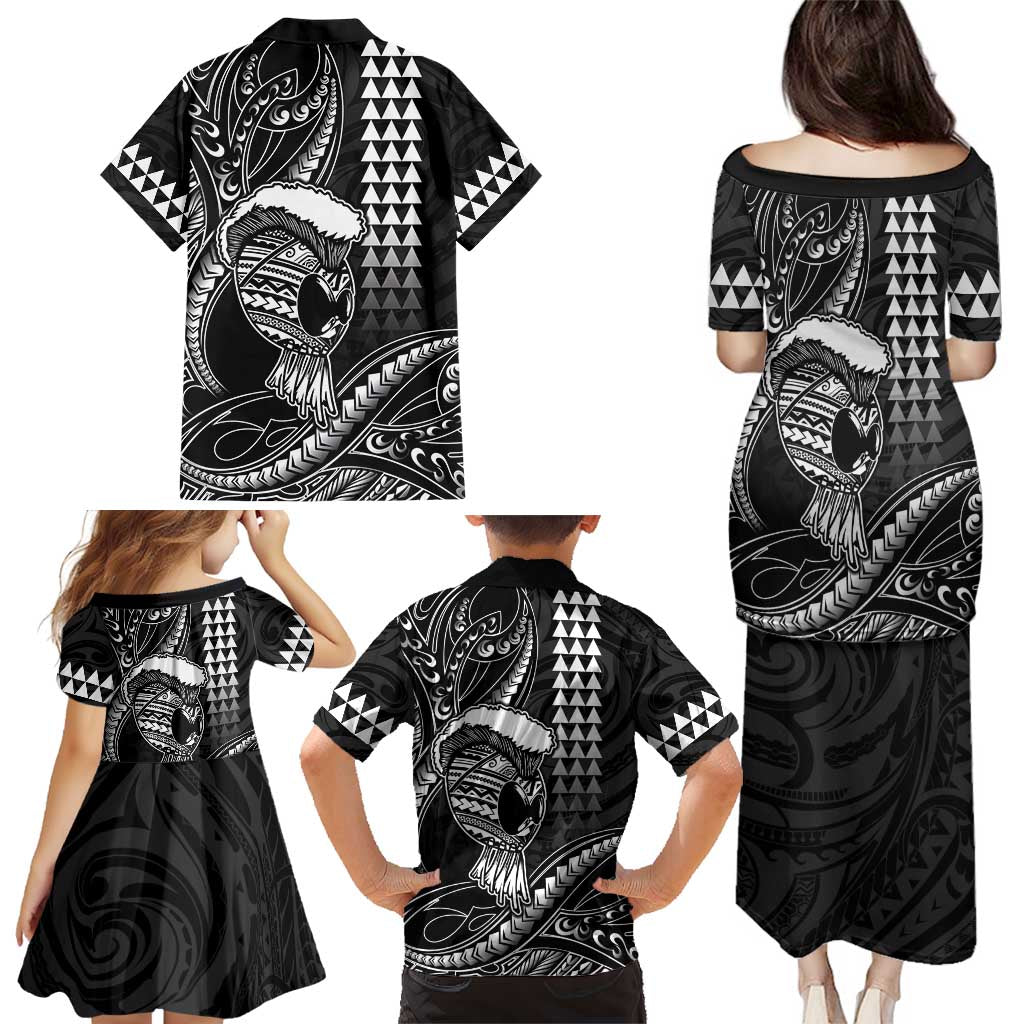 Hawaii Ikaika Warrior Helmet Family Matching Puletasi and Hawaiian Shirt Black Tribal Tattoo LT05 - Polynesian Pride