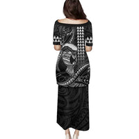Hawaii Ikaika Warrior Helmet Family Matching Puletasi and Hawaiian Shirt Black Tribal Tattoo LT05 - Polynesian Pride