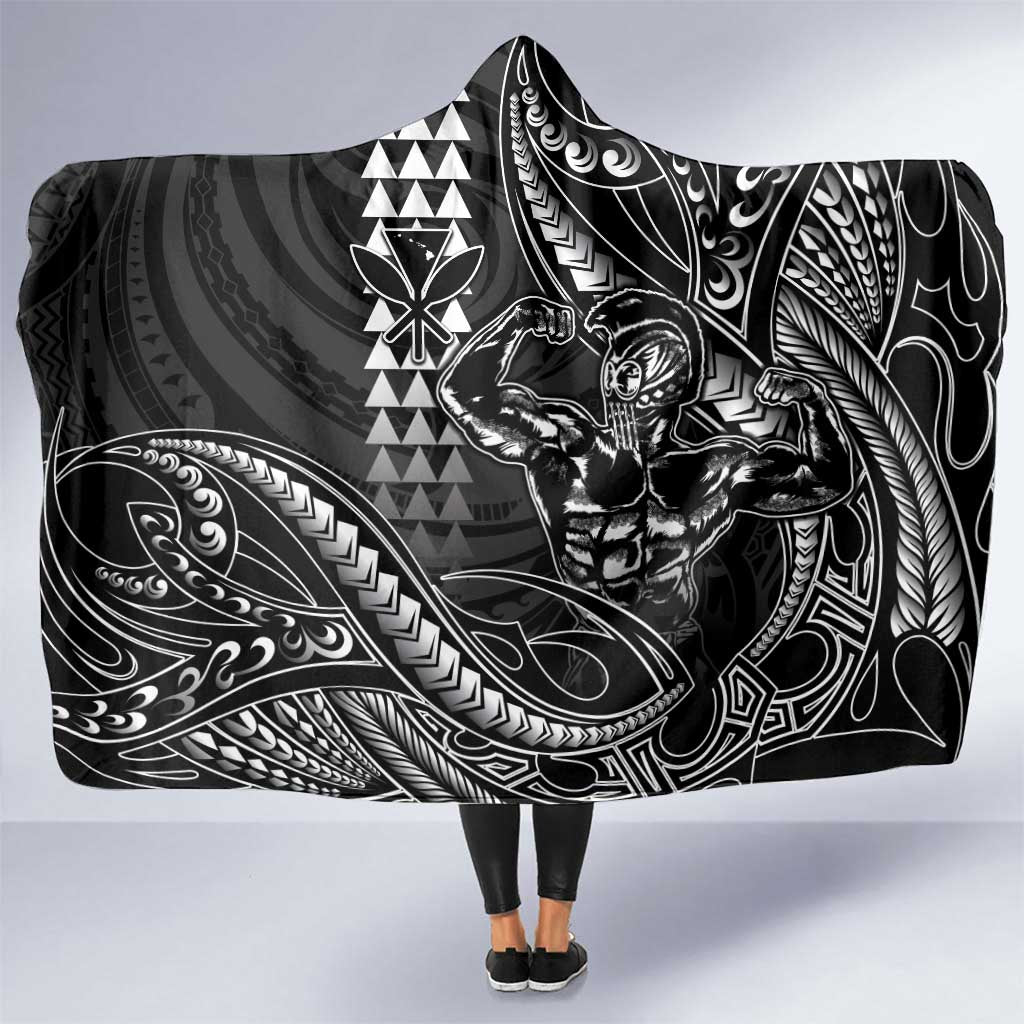 Hawaii Ikaika Warrior Helmet Hooded Blanket Black Tribal Tattoo LT05 One Size Black - Polynesian Pride