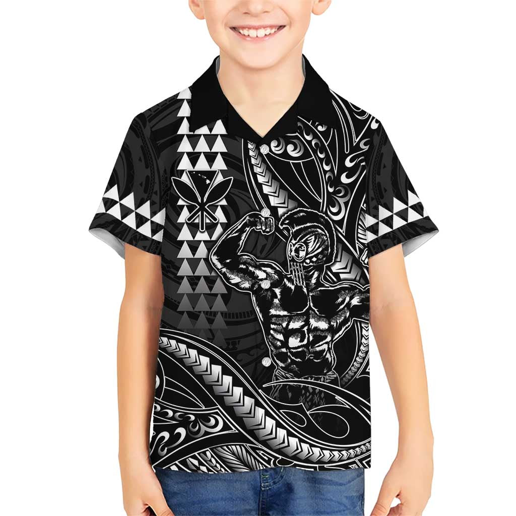Hawaii Ikaika Warrior Helmet Kid Hawaiian Shirt Black Tribal Tattoo LT05 Kid Black - Polynesian Pride